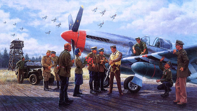 "The Mighty Eighth-Russian Shuttle" - Gil Cohen - P-51 Mustang Art